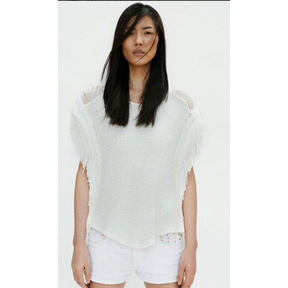 Zaraknit Womens Pullover Sleeveless Boho Fringe Crochet Top Off White Sz S - Picture 1 of 12